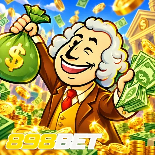 898BET — ilustração de um personagem com saco de dinheiro