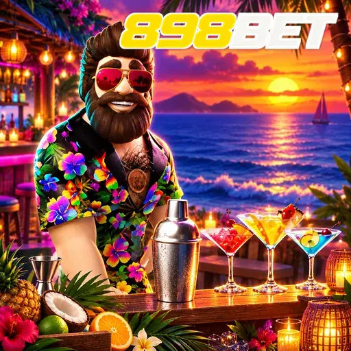 898BET — ilustração de um personagem em uma festa tropical